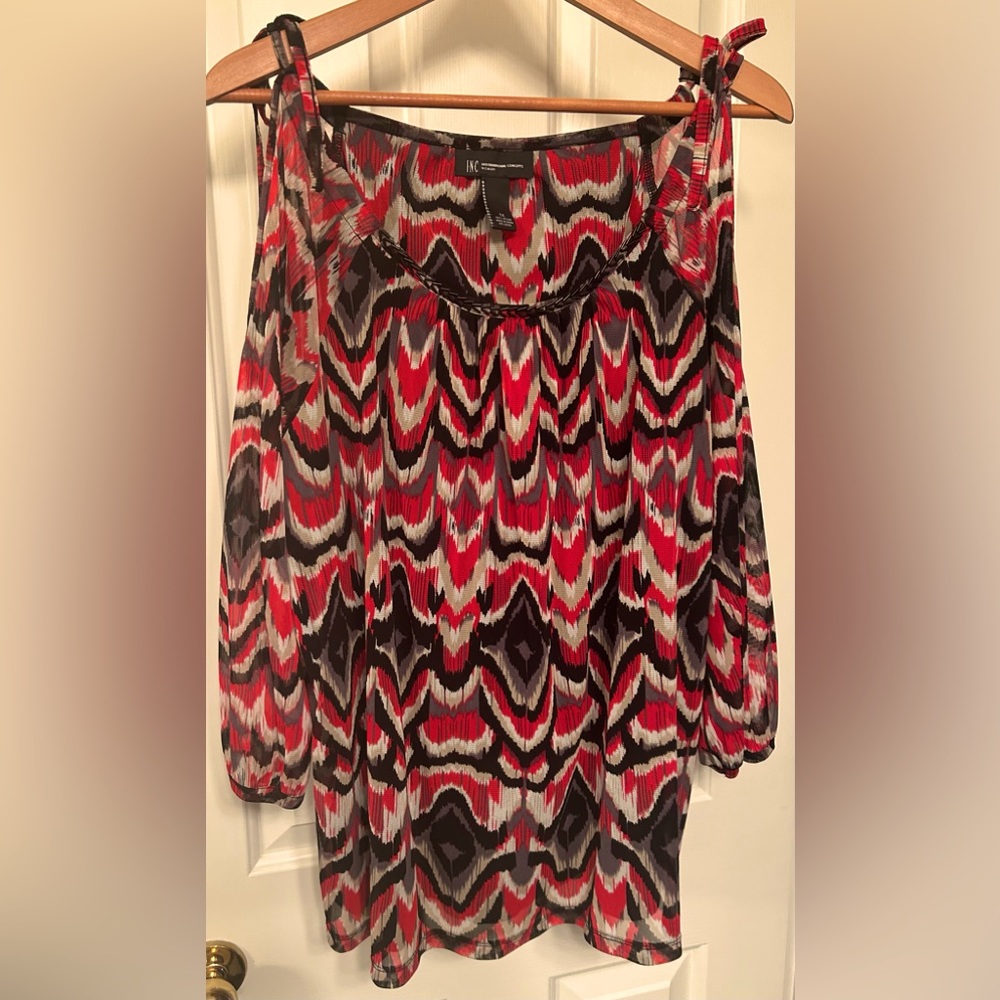 INC Abstract Cold Shoulder Blouse- Sz 1X